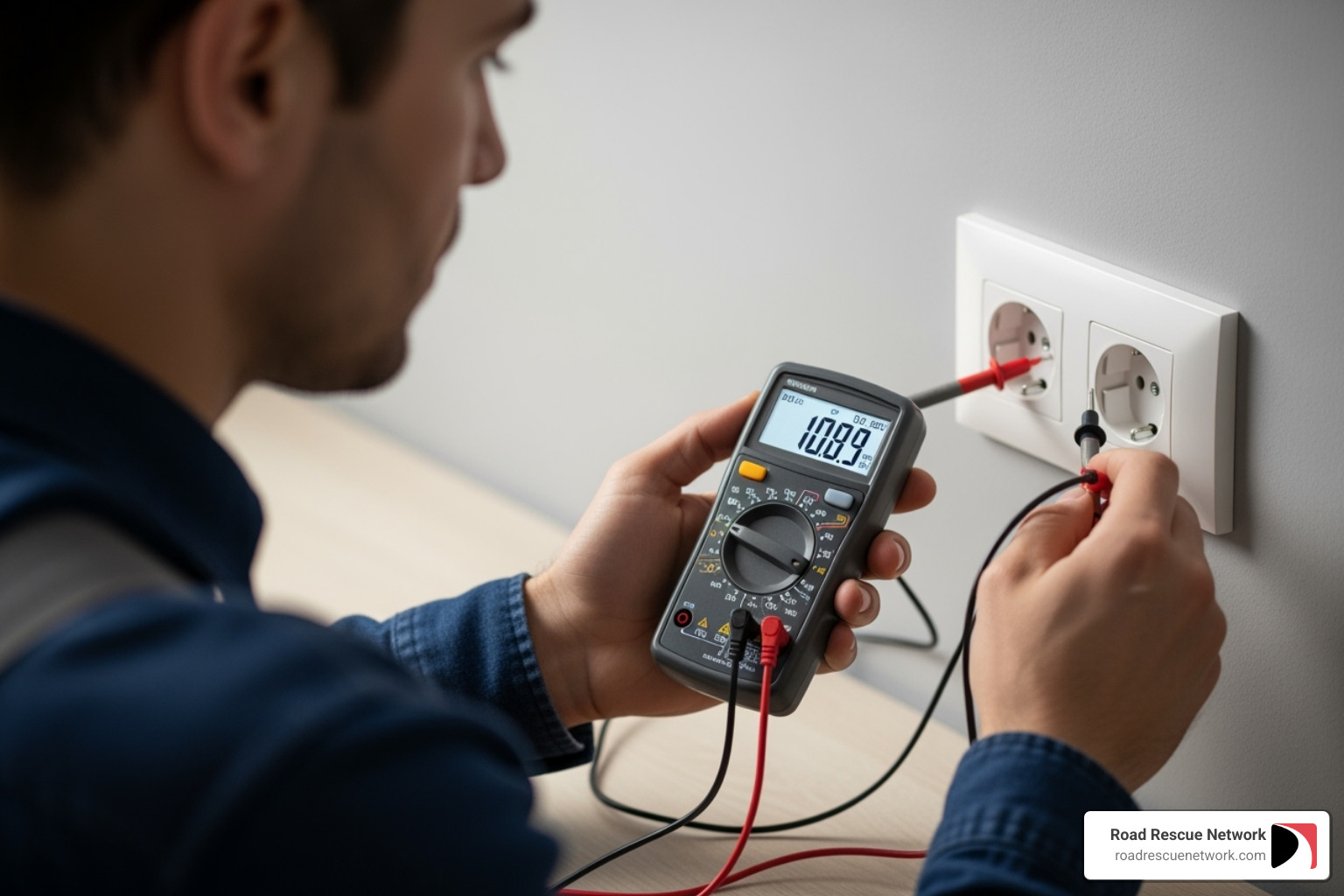 Multimeter testing a wall outlet - RV electrical problem Multimeter testing a wall outlet - RV electrical problem
