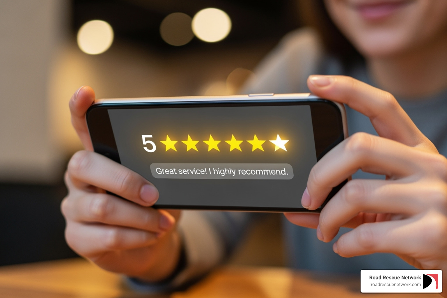 a customer leaving a positive 5-star review on their phone - 24 hr mobile tire repair best a customer leaving a positive 5-star review on their phone - 24 hr mobile tire repair best