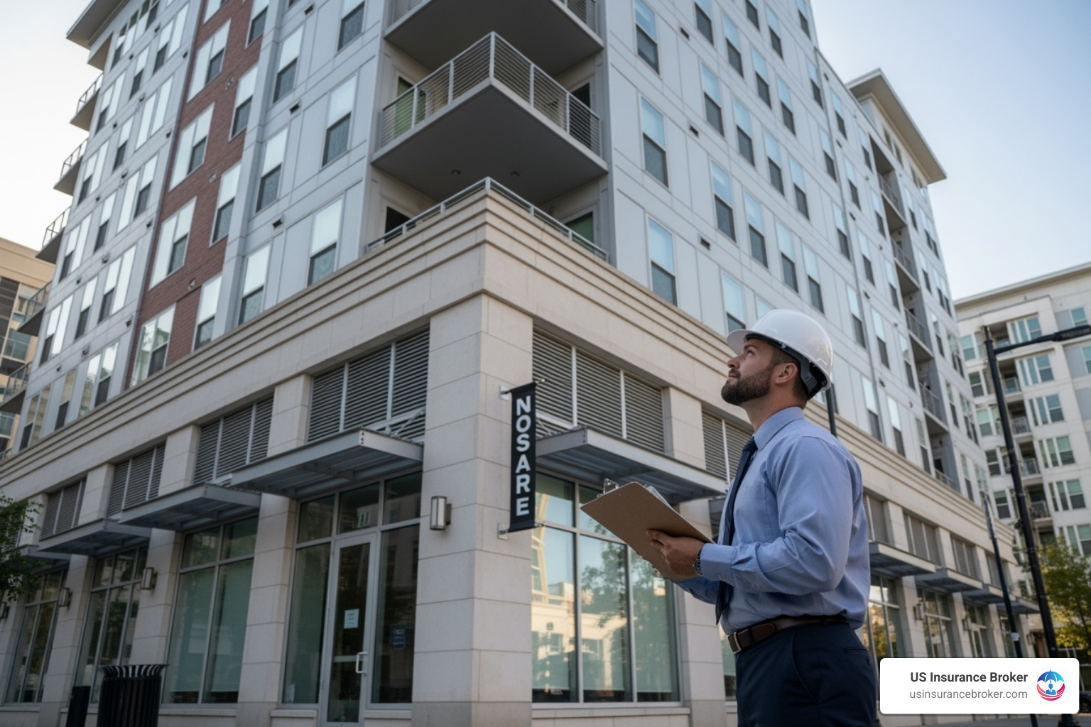 Insurance adjuster inspecting a mixed-use property. - mixed use property insurance cost