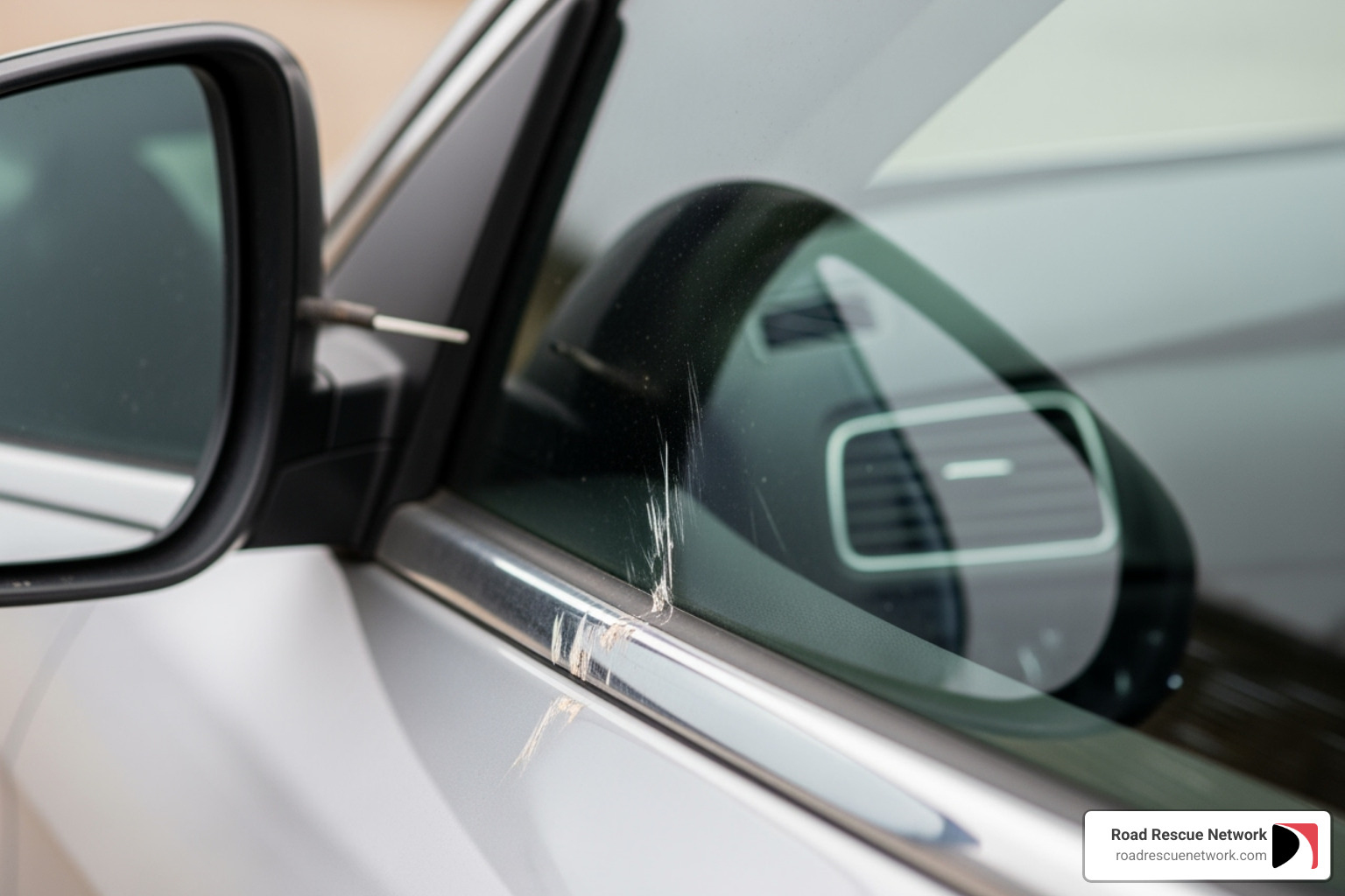 a scratched car door from a DIY attempt - lockout service
