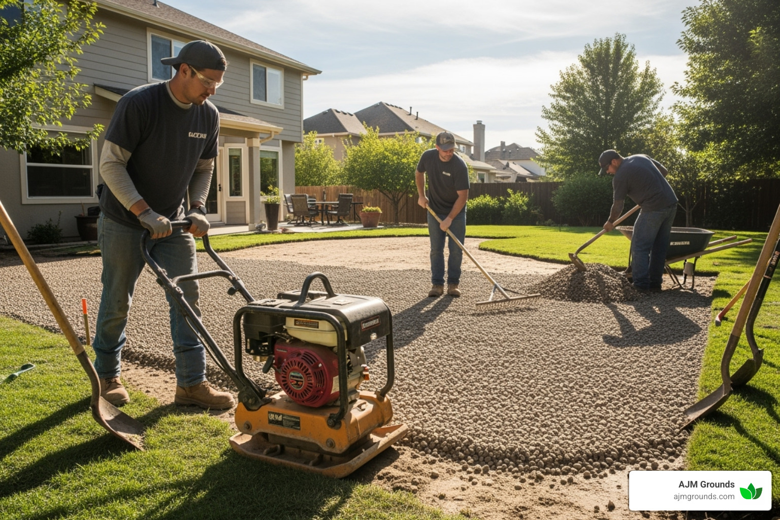 landscaping crew preparing turf base - cost to install turf