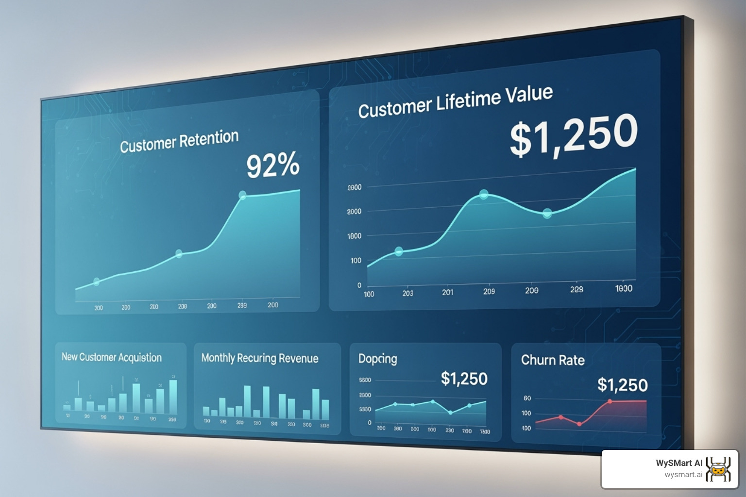 Dashboard with rising customer retention and lifetime value graphs - Automated customer engagement Dashboard with rising customer retention and lifetime value graphs - Automated customer engagement