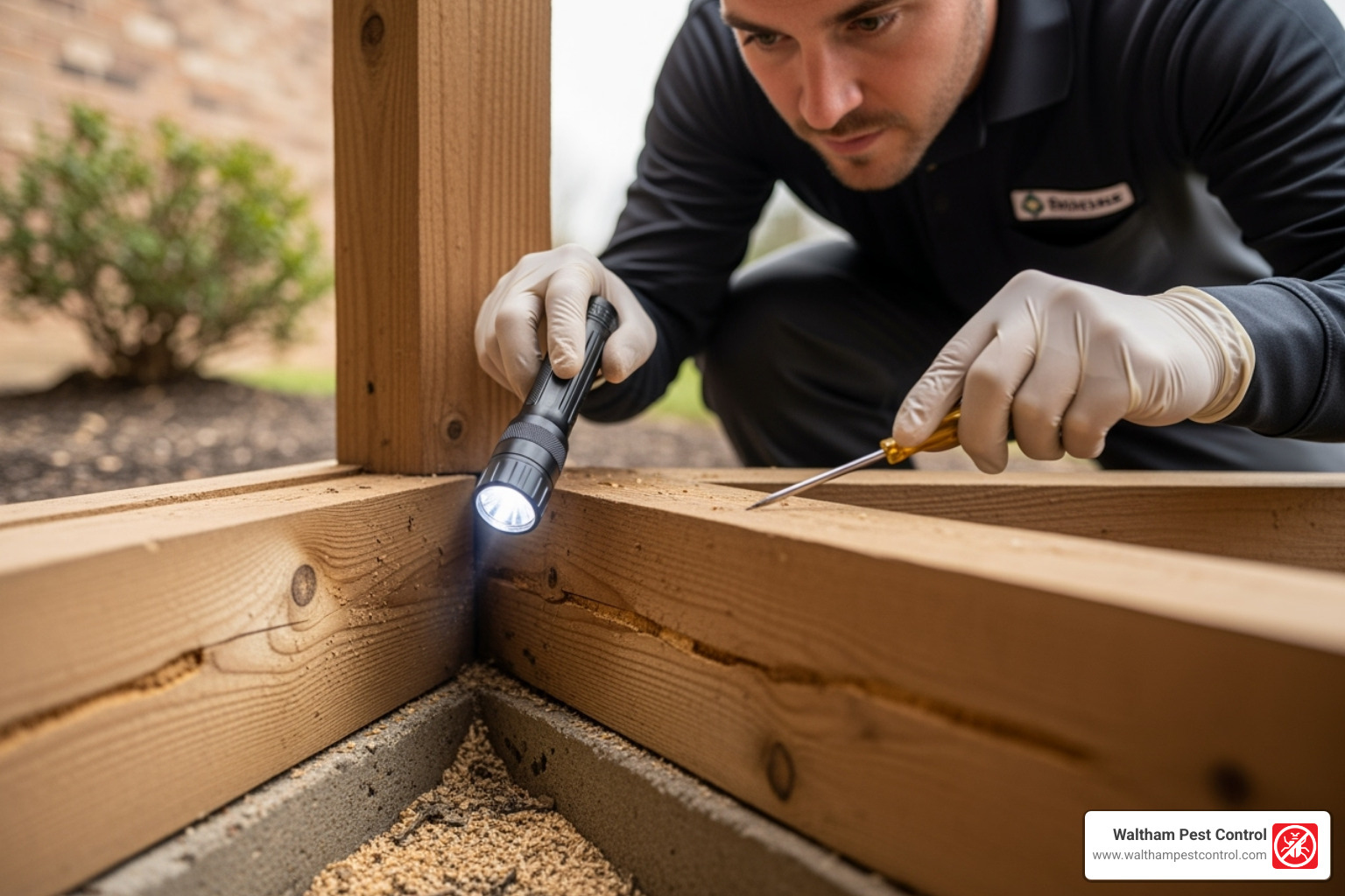 Technician inspecting a home for termites - termite treatment companies Technician inspecting a home for termites - termite treatment companies