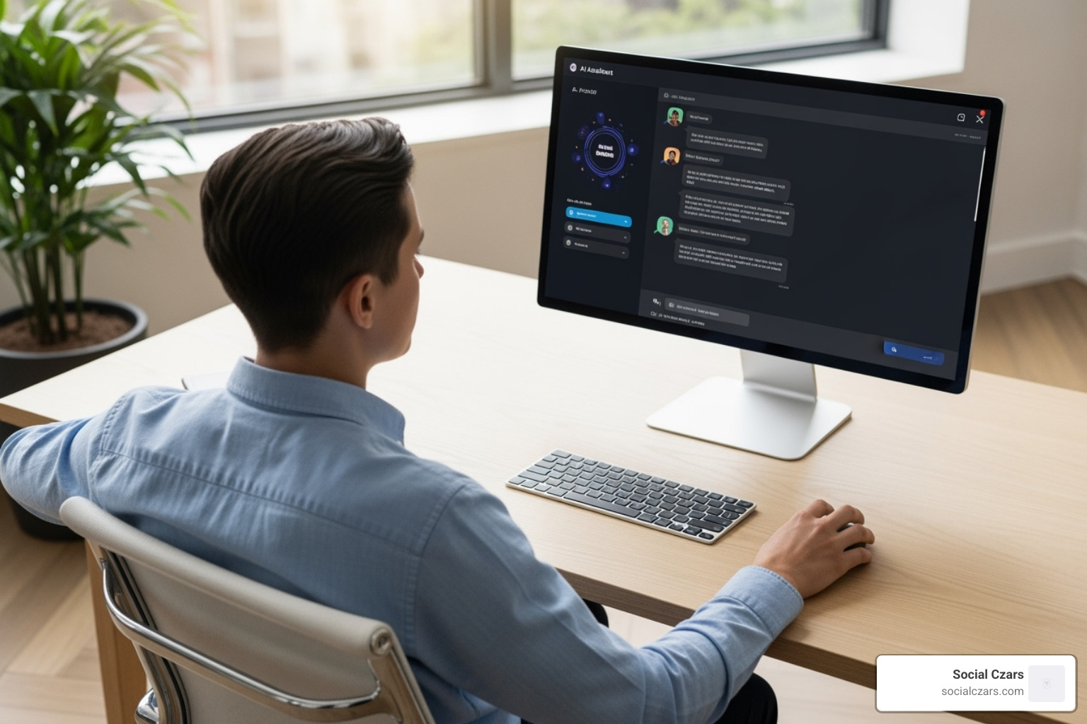person working with an AI assistant on a computer screen - ethical SEO practices
