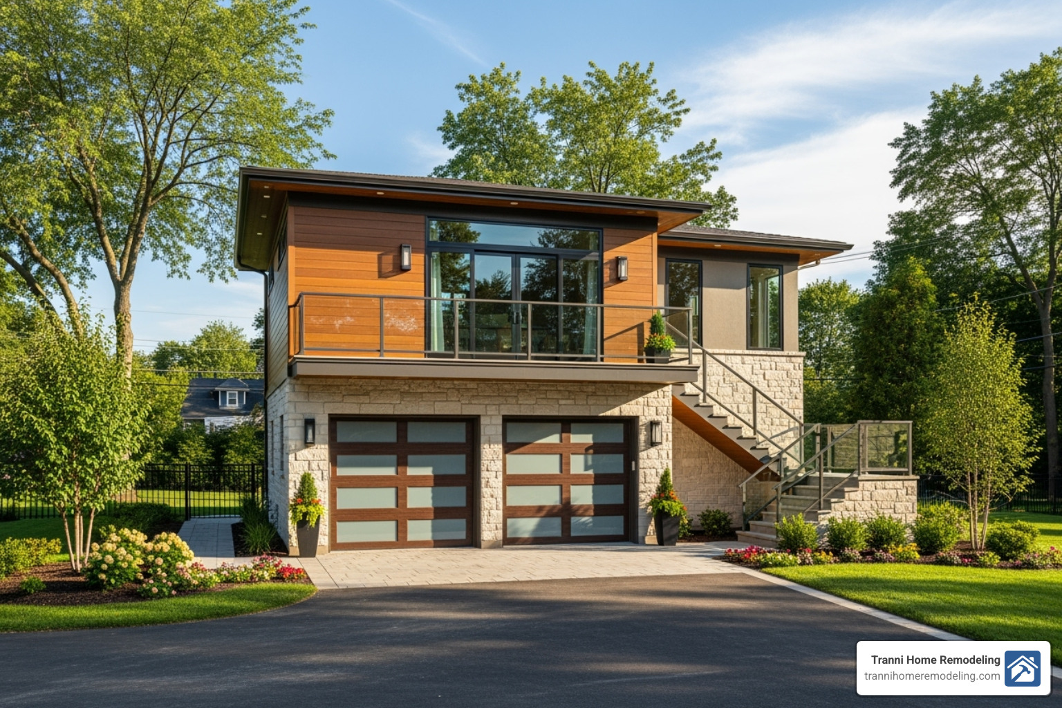 stylish detached garage with a second-story apartment - garage addition contractors near me