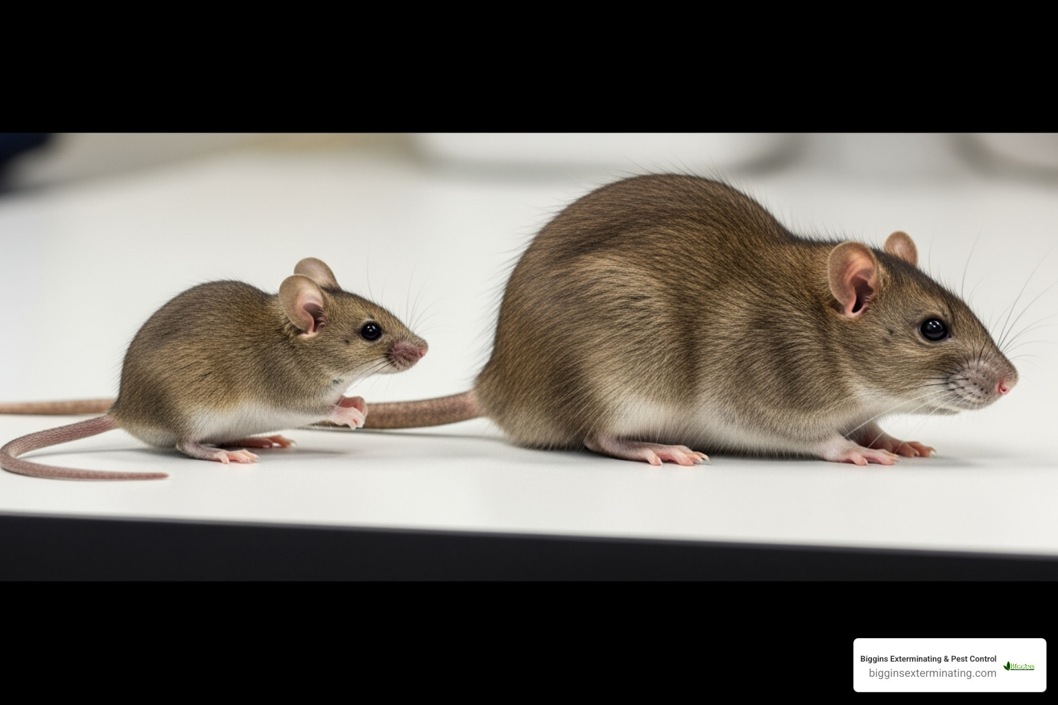 comparing a House Mouse and a Norway Rat side-by-side - pest control rodent treatment