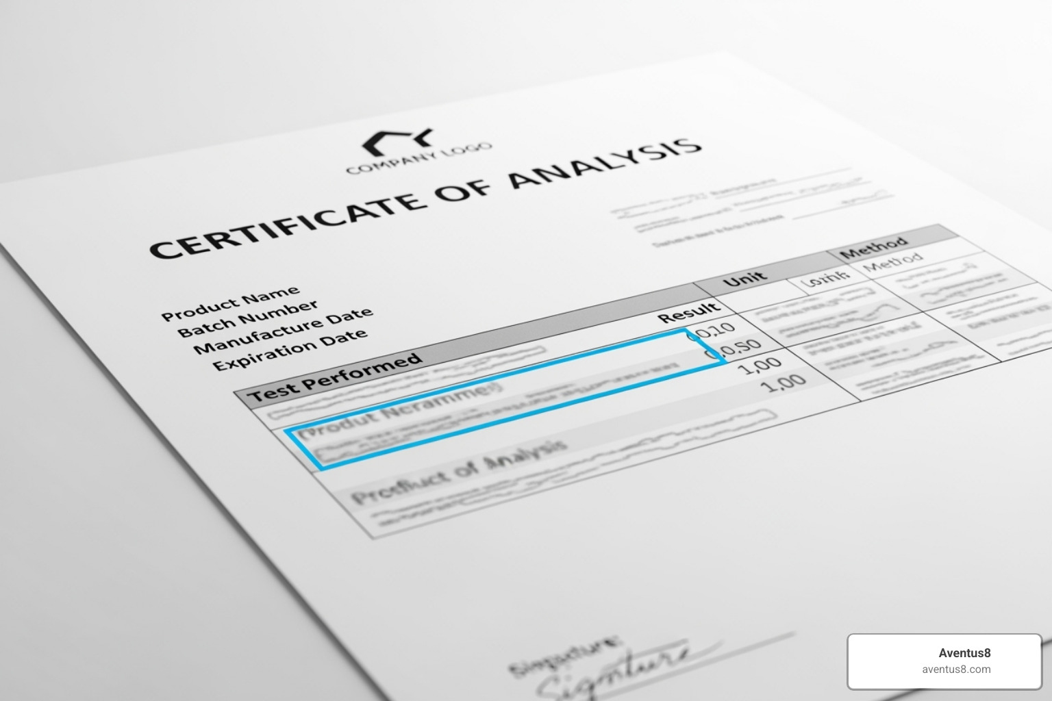 Certificate of Analysis with key sections highlighted - Legal cannabis online
