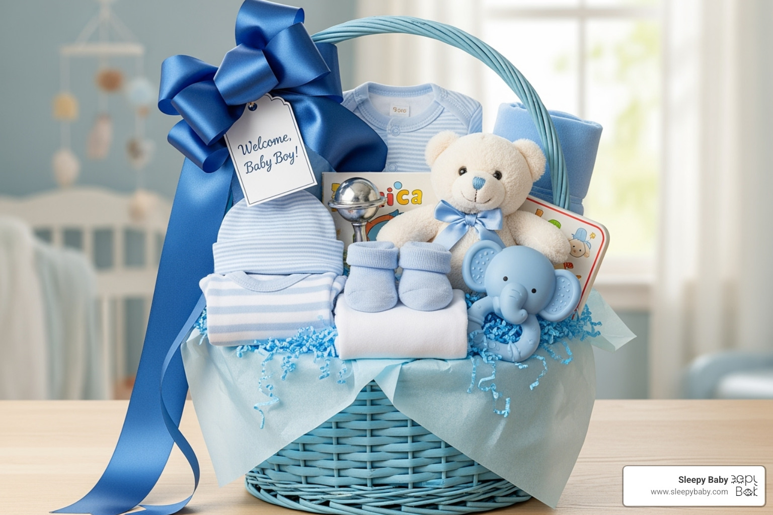 beautifully arranged pre-made baby gift basket - gifts for baby boy