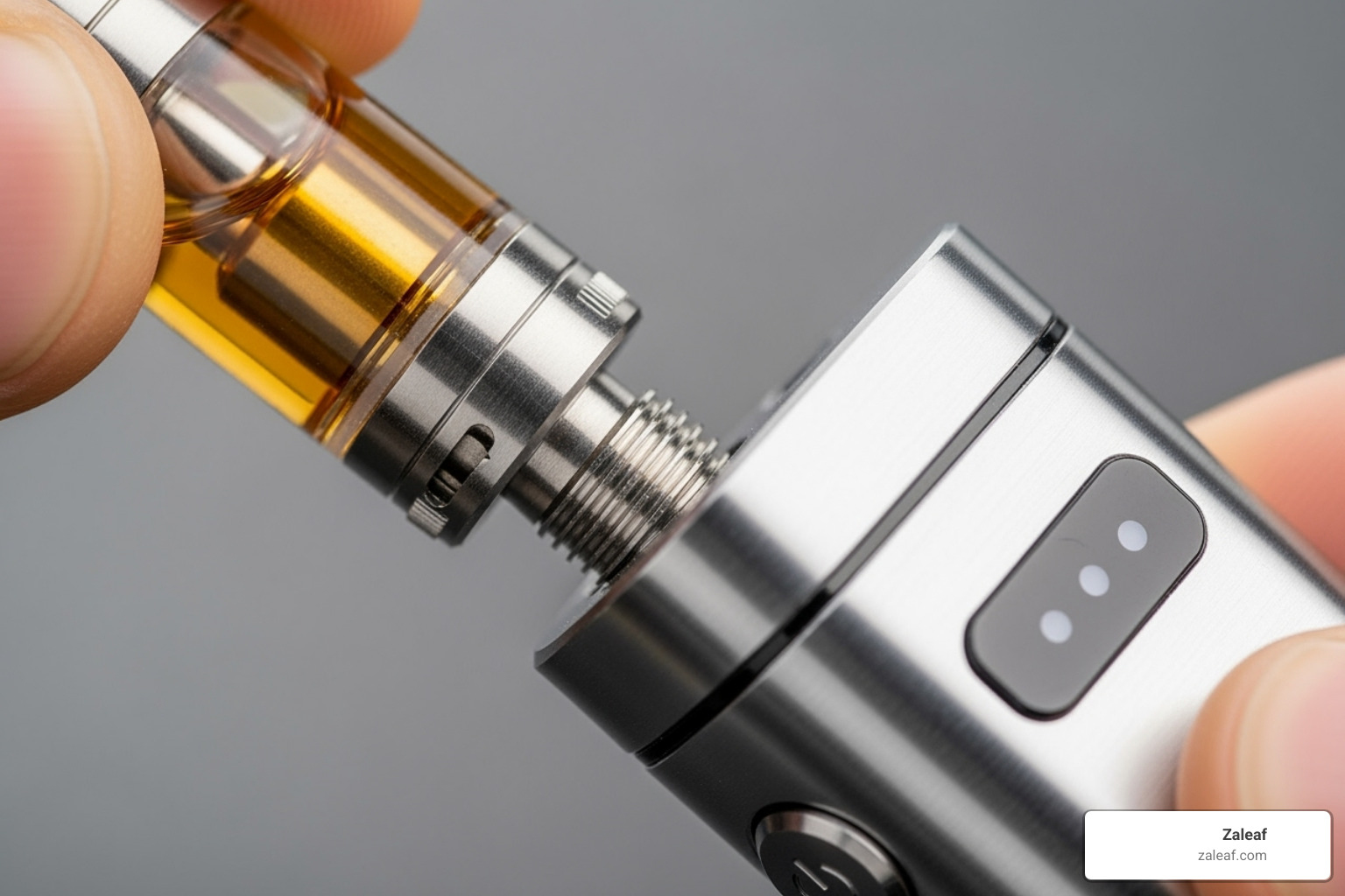 image of a close-up of the 510 threading on a battery and cartridge - cartridge battery use