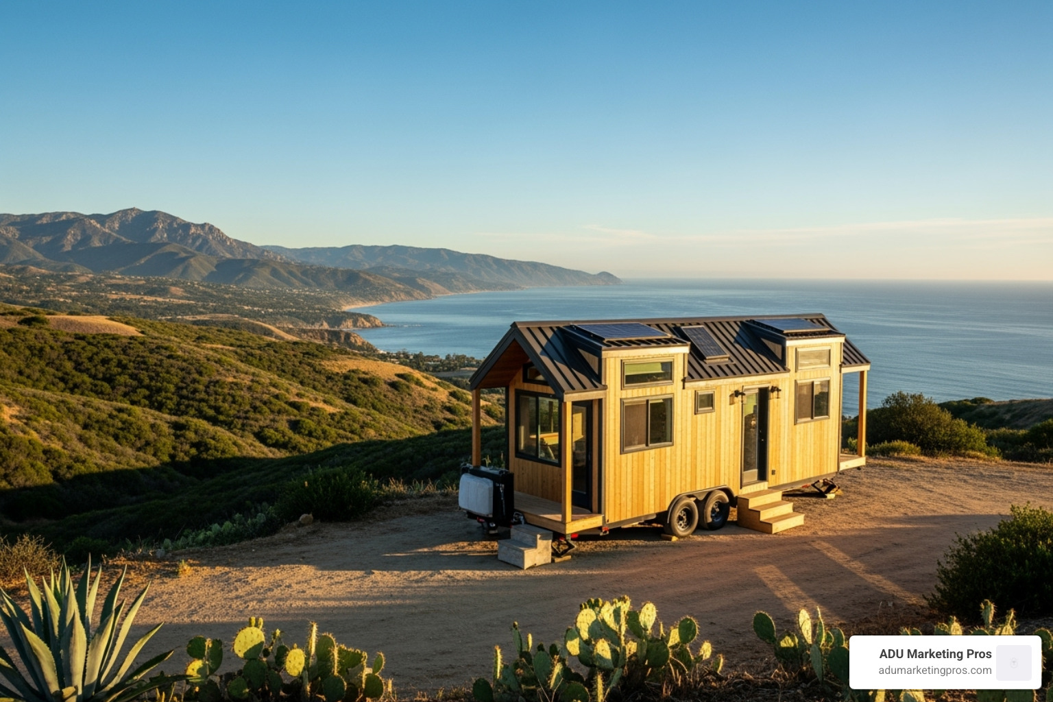Tiny house on wheels parked in a scenic Southern California location - Los Angeles tiny homes