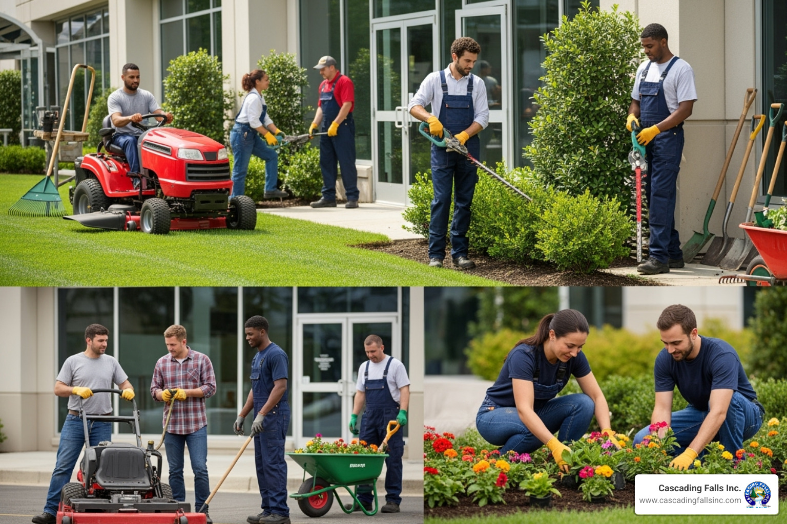 Professional landscaping team working on a commercial site - commercial landscaping professional Professional landscaping team working on a commercial site - commercial landscaping professional
