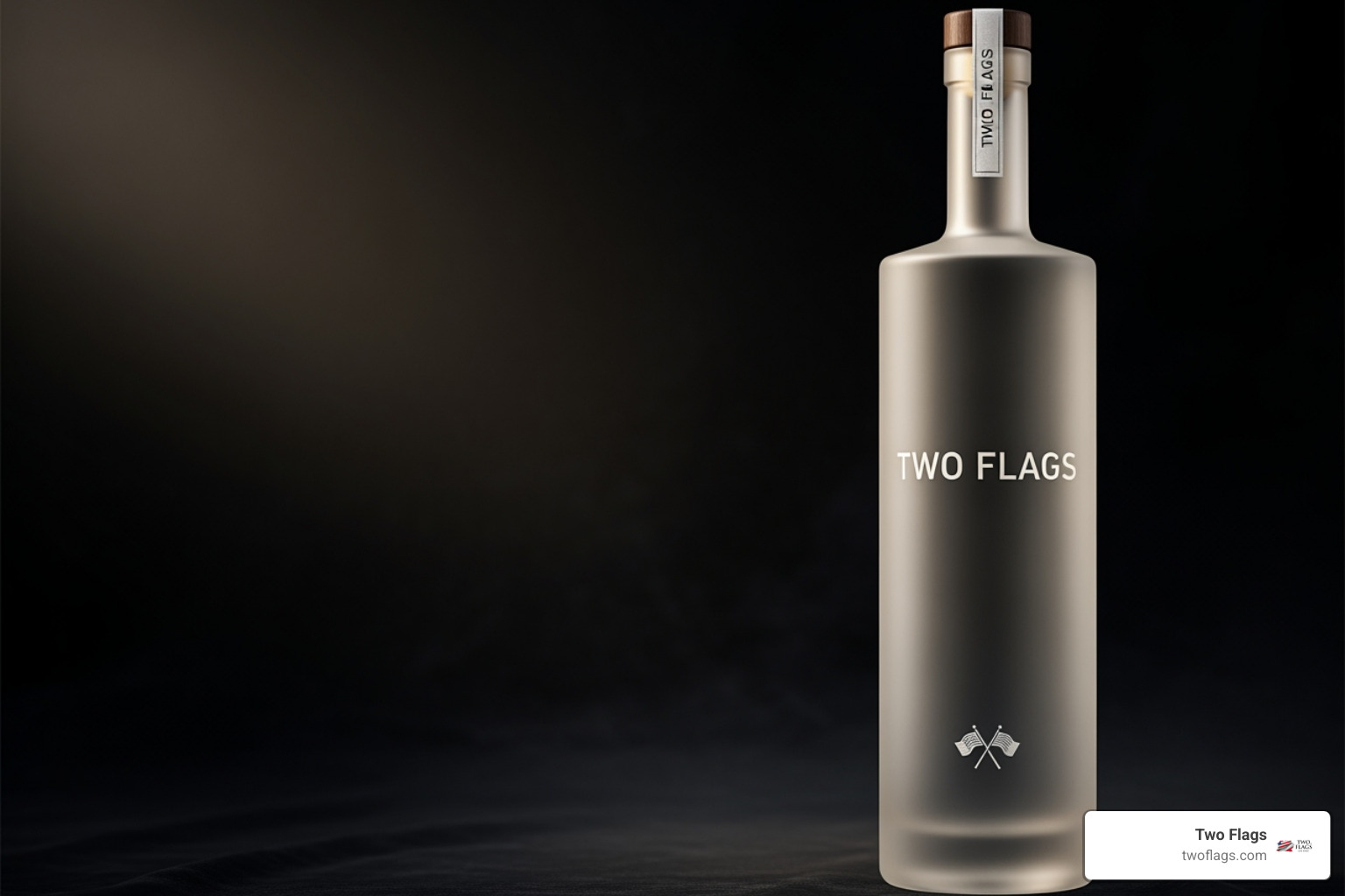 A premium, elegant bottle of Two Flags Vodka, sleek and minimalist, against a dark, sophisticated background - Polish vodka Chicago