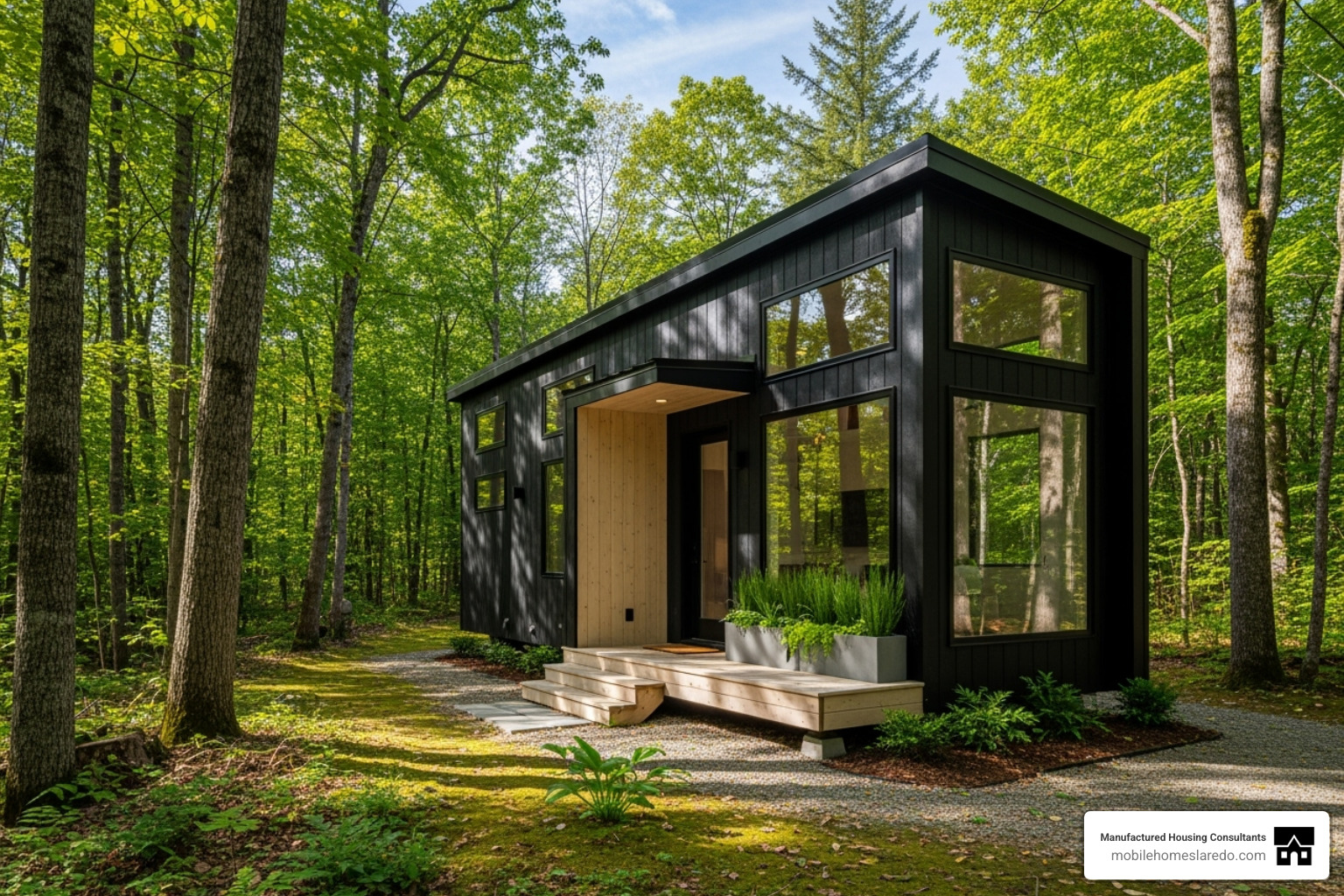 tiny home with large windows and porch - tiny home exterior ideas