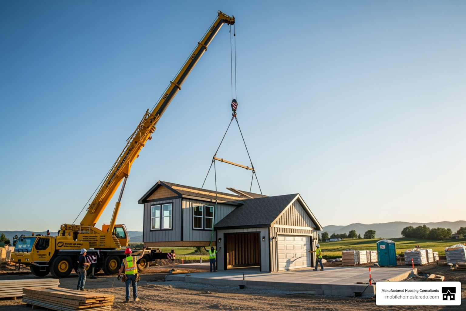 modular home section with integrated garage being set by a crane - do modular homes come with garages modular home section with integrated garage being set by a crane - do modular homes come with garages