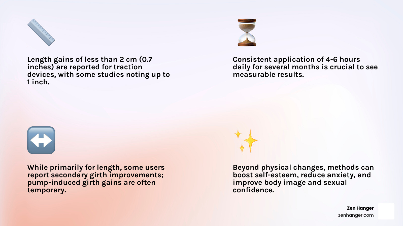 Chart showing potential gains over time based on study data - penis stretching methods infographic 4_facts_emoji_light-gradient