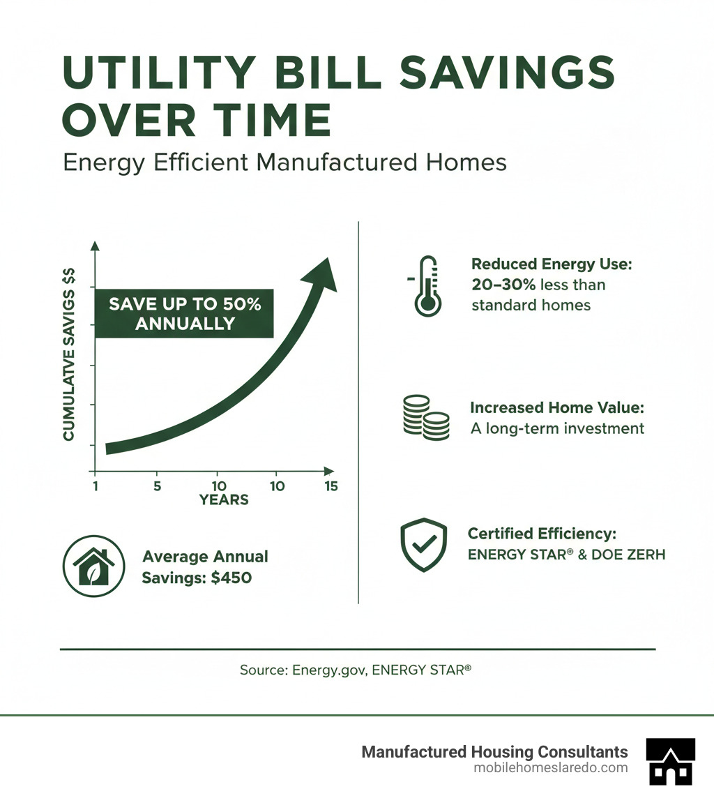 infographic illustrating utility bill savings over time - Energy efficient manufactured homes infographic  infographic illustrating utility bill savings over time - Energy efficient manufactured homes infographic