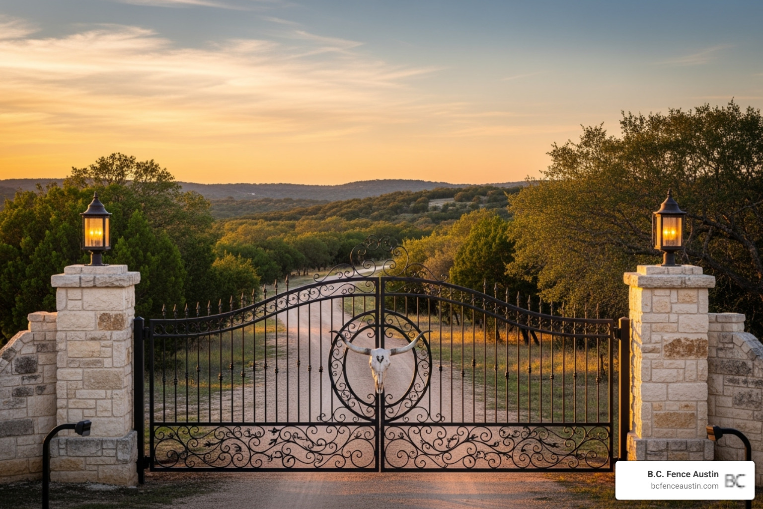 A beautiful custom ranch gate in the Texas Hill Country - how much does it cost to replace a fence gate A beautiful custom ranch gate in the Texas Hill Country - how much does it cost to replace a fence gate