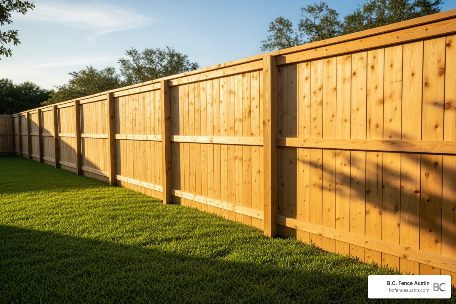 wooden privacy fence in sunny Austin backyard - Austin fence repair