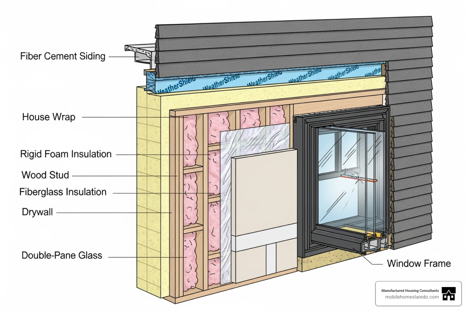 home cross-section showing insulation layers and window construction - Energy efficient manufactured homes home cross-section showing insulation layers and window construction - Energy efficient manufactured homes