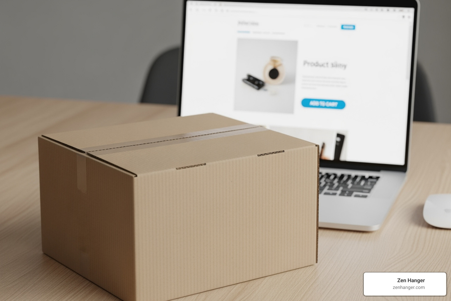 Discreetly packaged box next to a laptop showing an online store - buy penis extender online Discreetly packaged box next to a laptop showing an online store - buy penis extender online