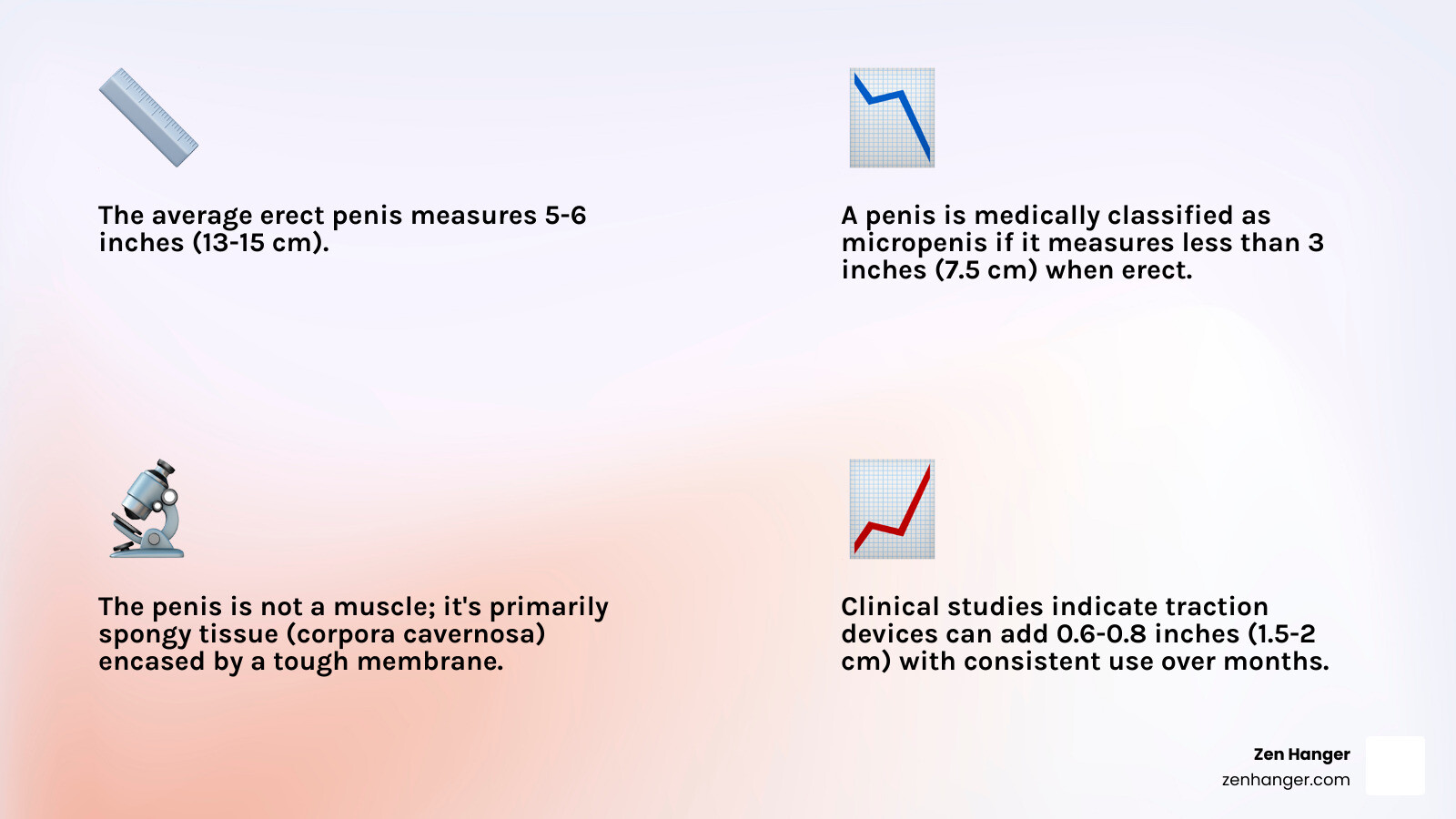 infographic explaining the difference between flaccid and erect size and what is considered medically normal. - how increase penis size infographic 4_facts_emoji_light-gradient