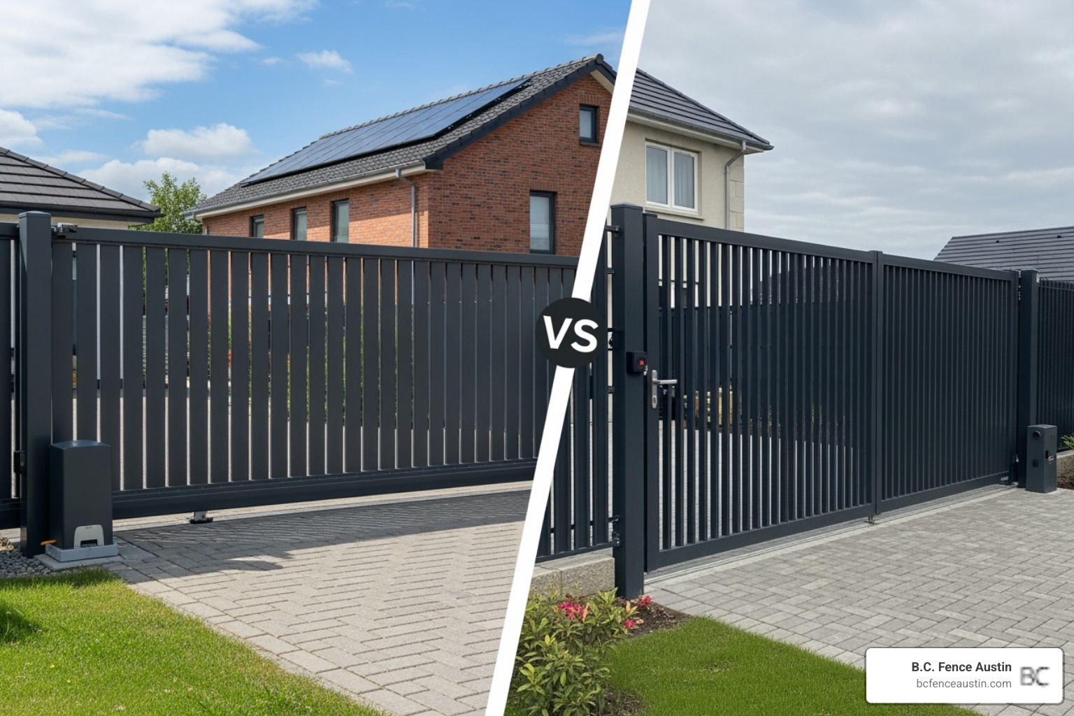 Image comparing a sliding gate and a swing gate - automatic gate installation