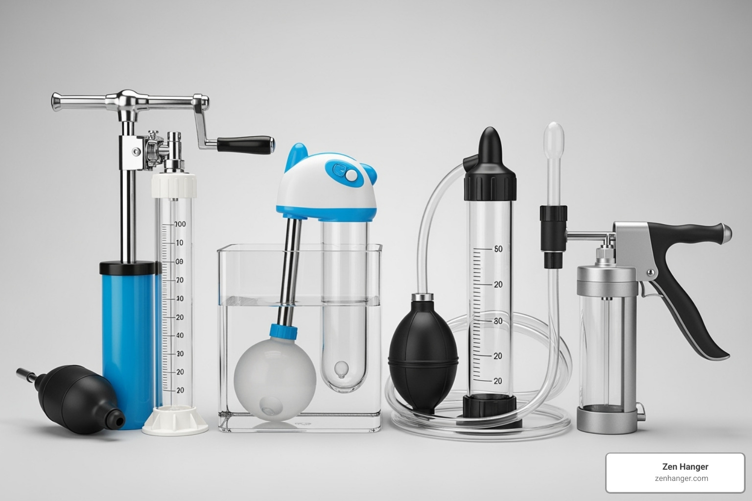 Variety of penis pump types: air pump, hydro pump, and a hand-operated pump - pictures of pumped penis Variety of penis pump types: air pump, hydro pump, and a hand-operated pump - pictures of pumped penis