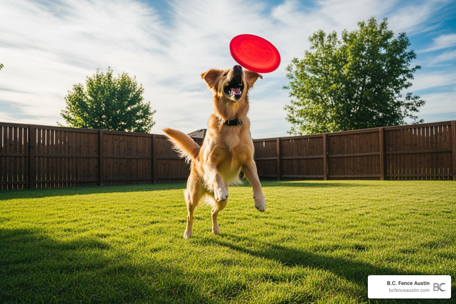 dog playing in fenced backyard - fence for dog run