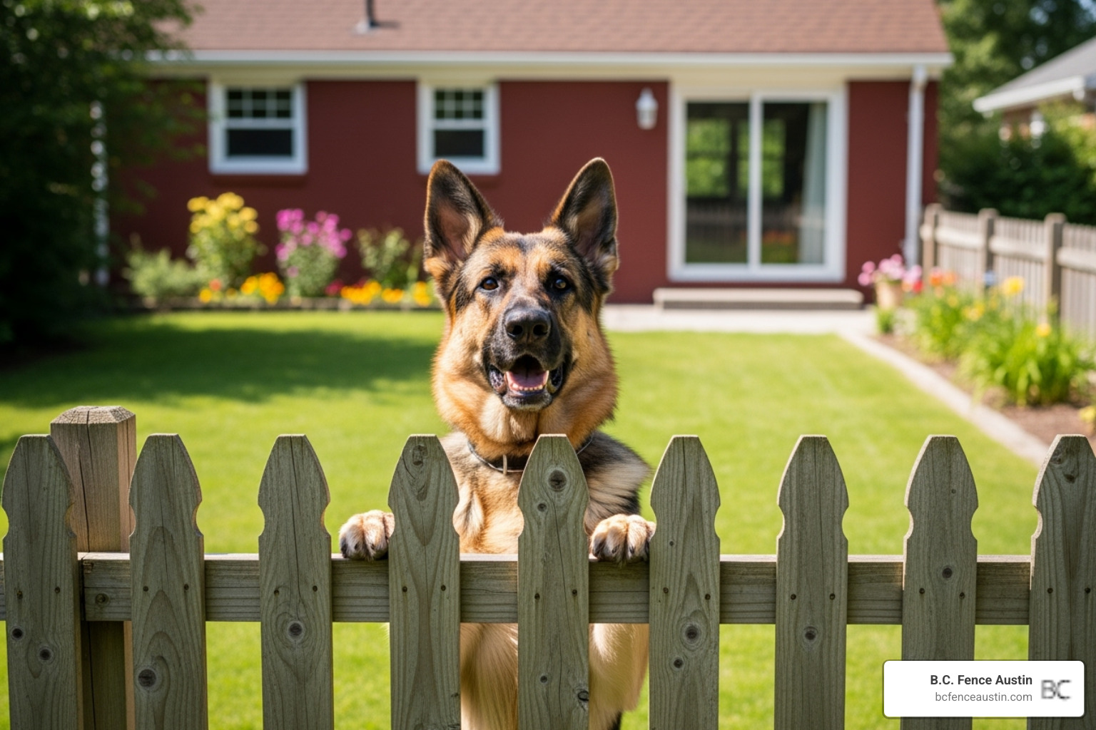 large dog easily looking over a short fence - fence for dog run