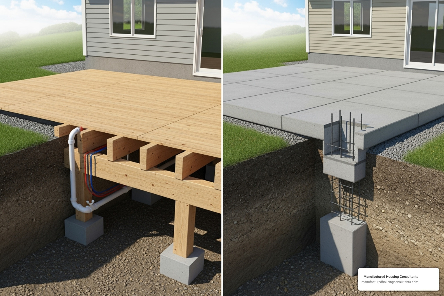 pier and beam vs concrete slab foundation - site preparation for mobile homes