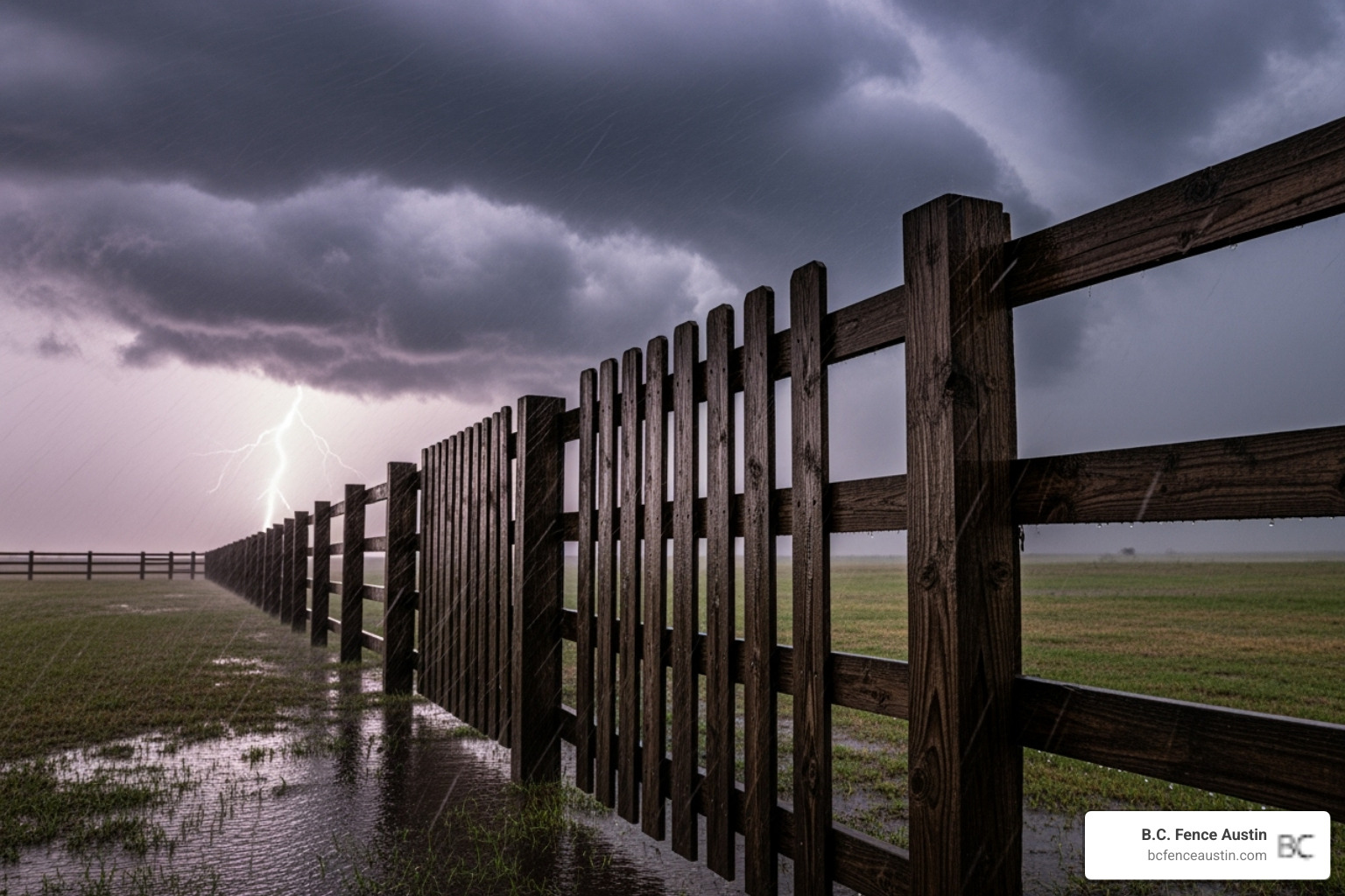 sturdy fence withstanding a Texas storm - fence installation Round Rock