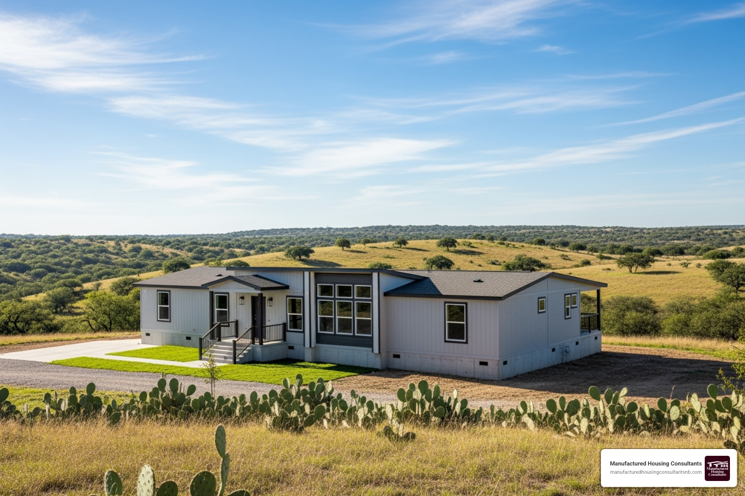 manufactured home on a solid foundation in a rural Texas setting under a clear sky - manufactured home foundation types
