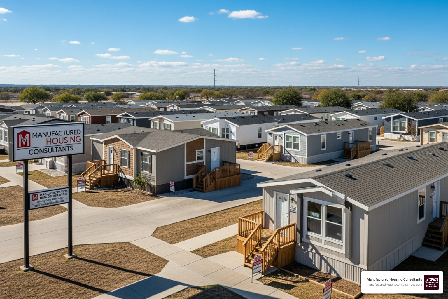 Manufactured Housing Consultants dealership lot with multiple homes under a clear Texas sky - places to buy double wides near me Manufactured Housing Consultants dealership lot with multiple homes under a clear Texas sky - places to buy double wides near me