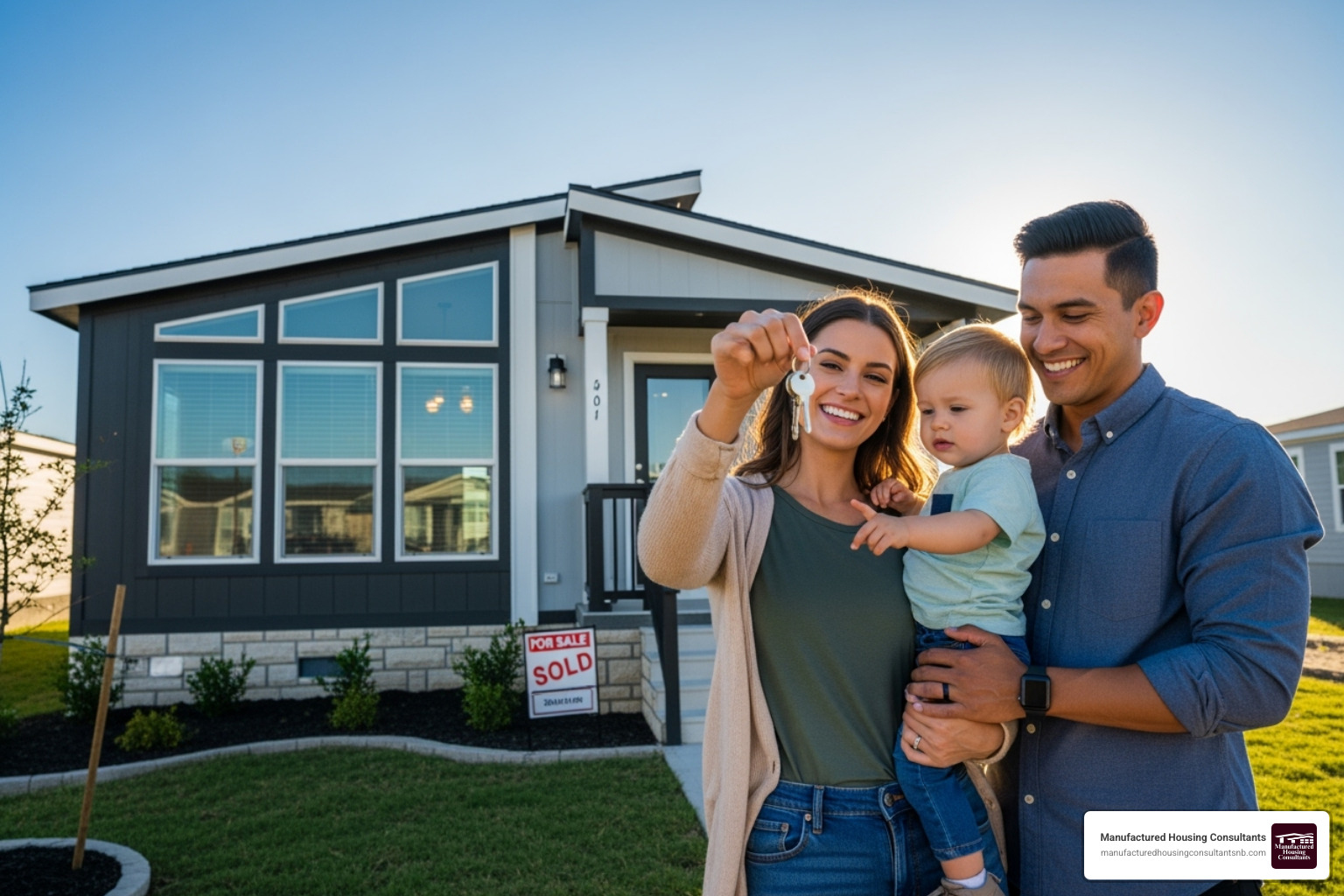 a family receiving the keys to their new manufactured home - bank repossessed manufactured homes