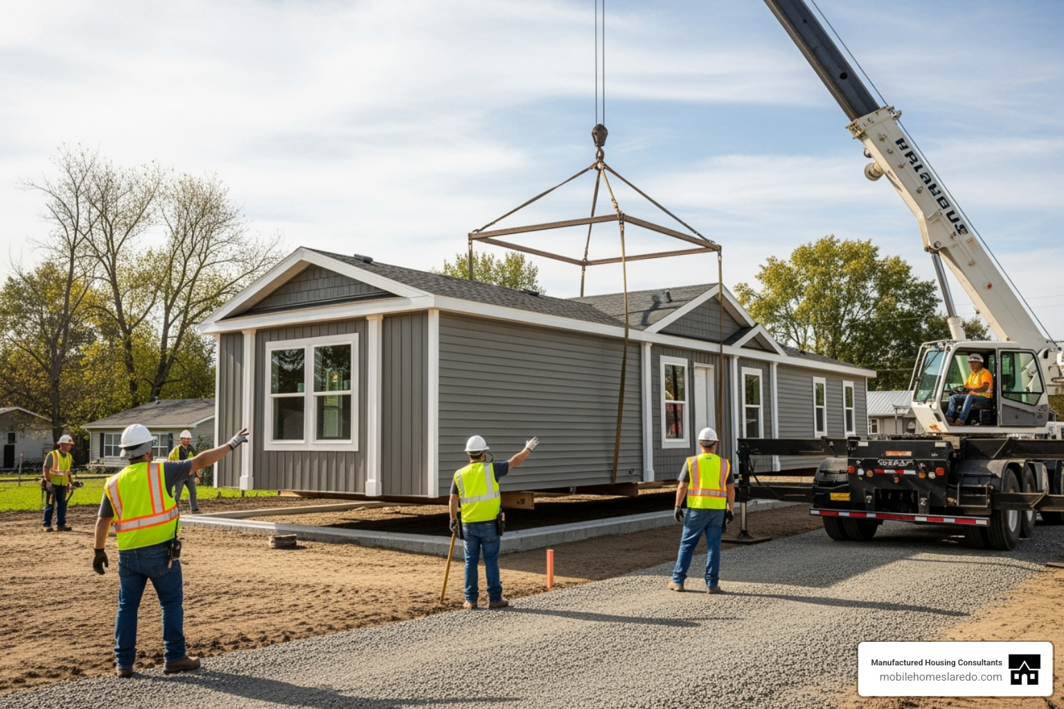 A manufactured home being carefully delivered and set up on a prepared property by a professional team - Best manufactured home dealers A manufactured home being carefully delivered and set up on a prepared property by a professional team - Best manufactured home dealers
