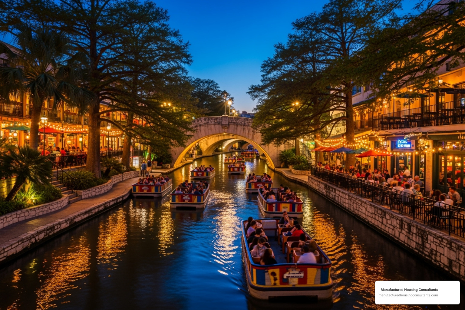San Antonio River Walk at dusk - mobile home land for sale in san antonio