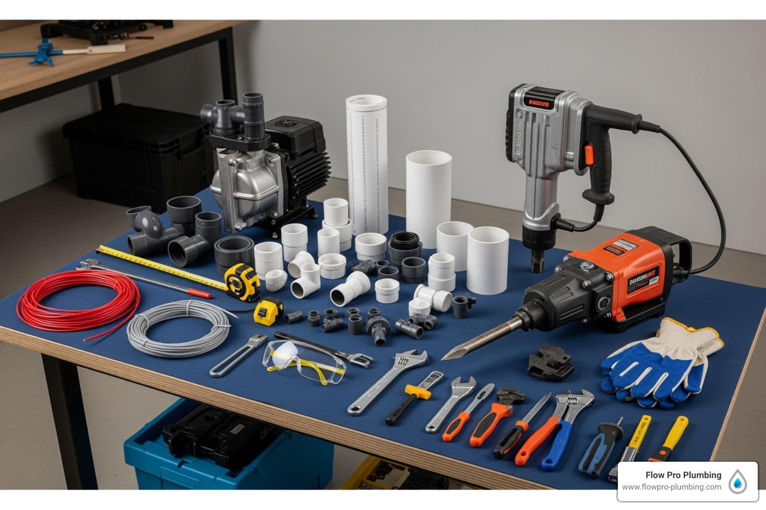 tools and materials for sump pump installation laid out neatly - install basement sump pump tools and materials for sump pump installation laid out neatly - install basement sump pump