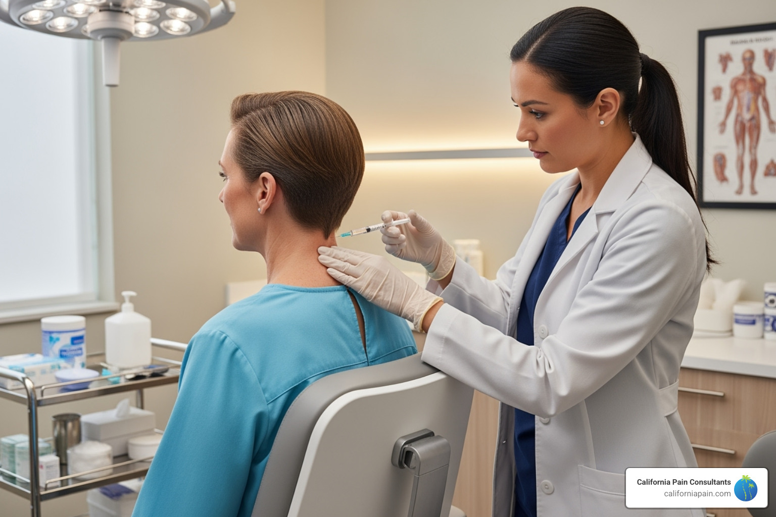 patient receiving an advanced therapy injection in the neck area - neck pain injections