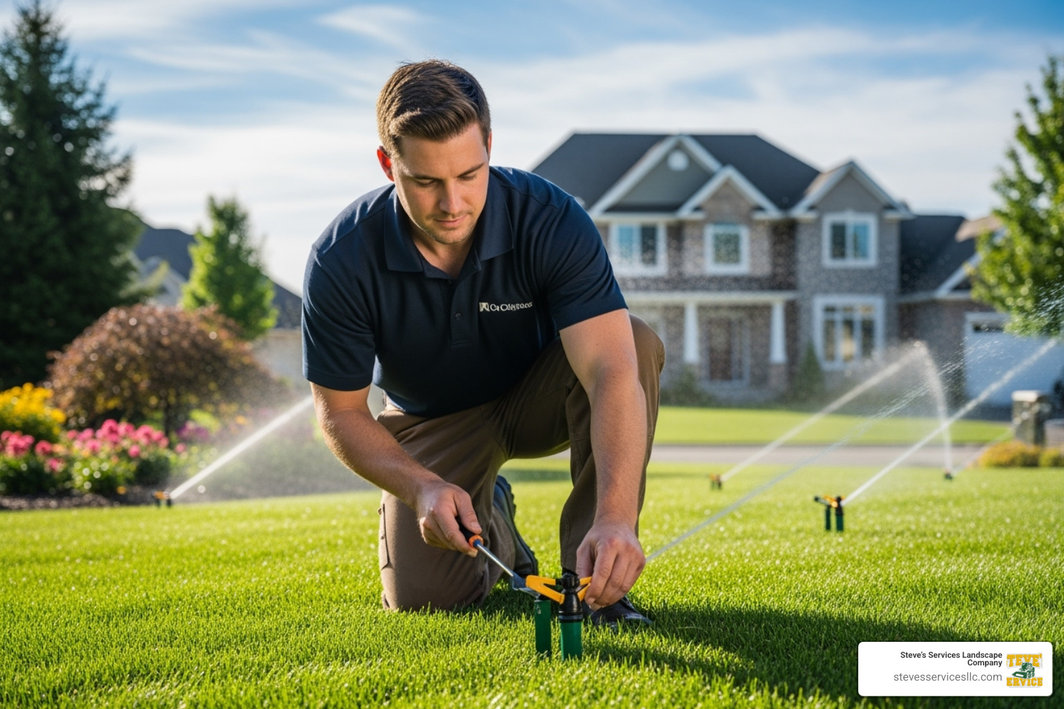 a technician performing a spring start-up on a sprinkler system - Sprinkler System Repair