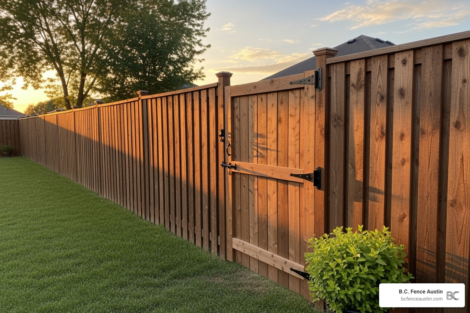 Custom gate integrated into a long privacy fence - cost privacy fence 1 acre Custom gate integrated into a long privacy fence - cost privacy fence 1 acre