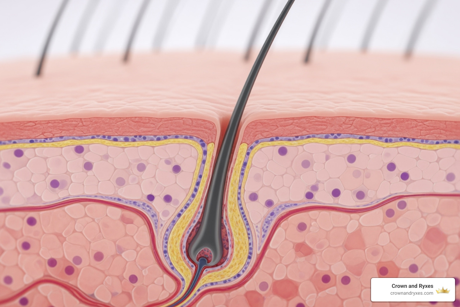 Microscopic view of a hair follicle showing roots and surrounding tissue - best hair regrowth topical solution