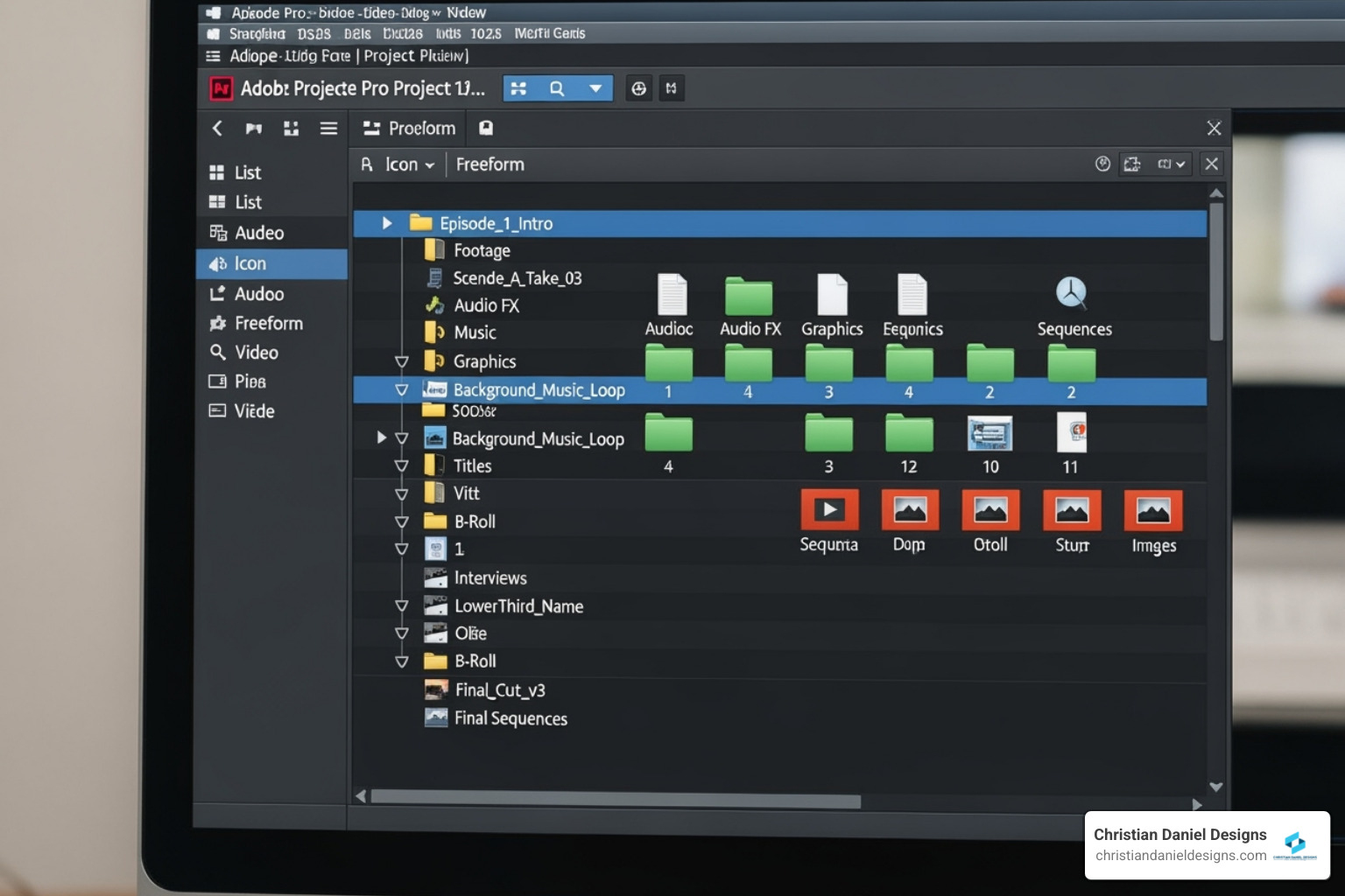 Premiere Pro Project Panel with color-coded bins and folders - Premiere Pro editing techniques