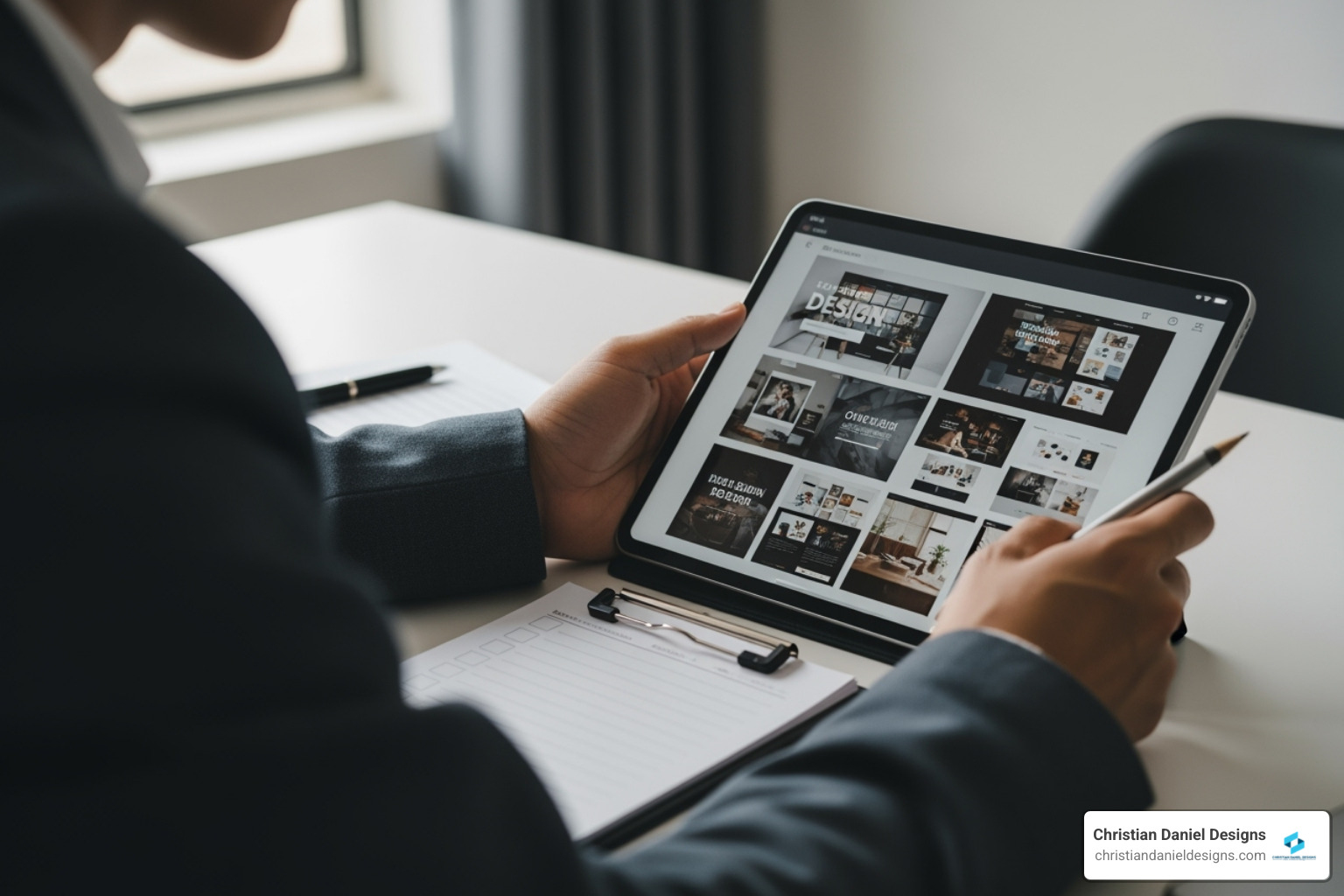 Checklist Or A Person Reviewing A Designer'S Portfolio On A Tablet - Website Designers For Small Business Near Me Checklist or a person reviewing a designer's portfolio on a tablet - website designers for small business near me