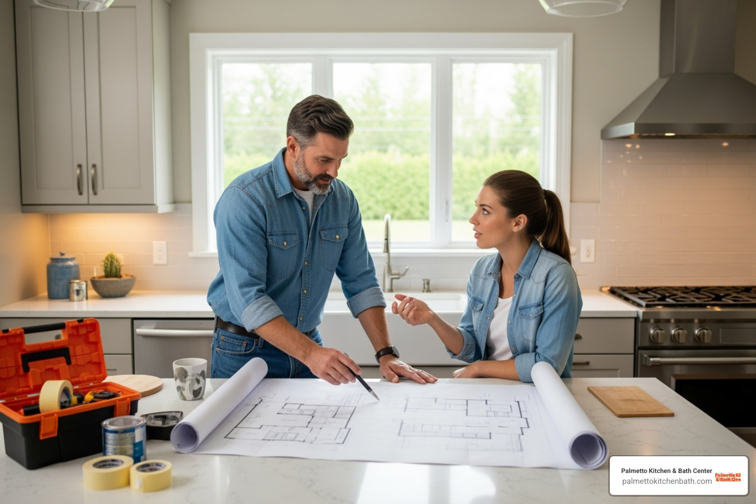 contractor discussing plans with homeowner - kitchen remodel pros