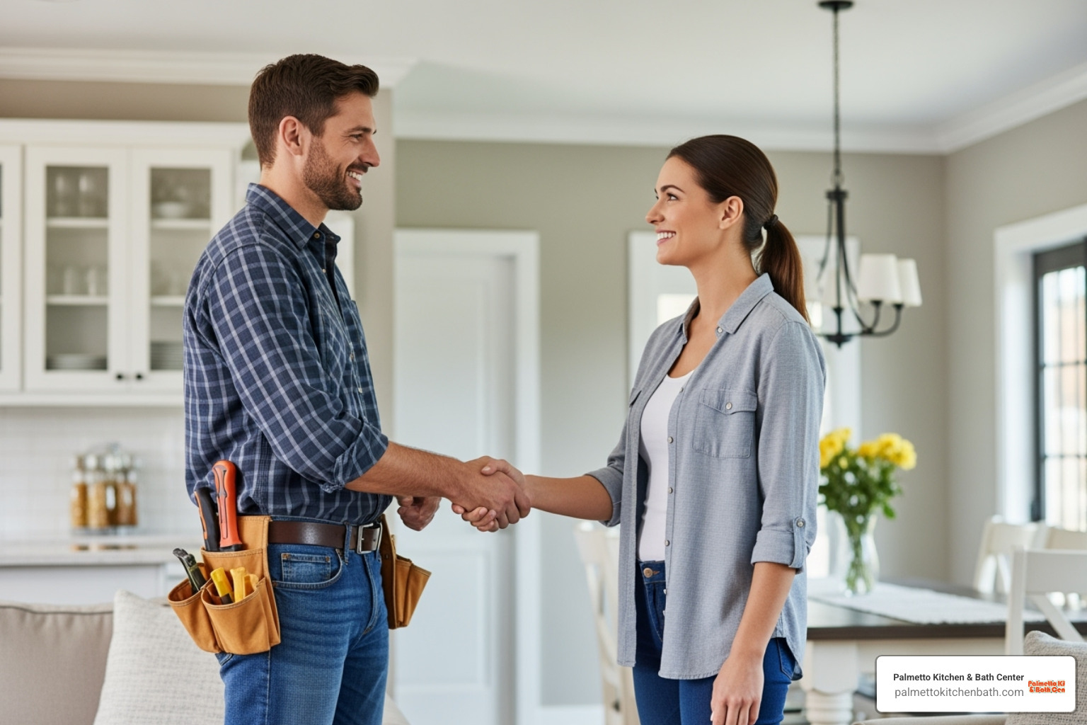 friendly contractor shaking hands with a homeowner - bathroom remodeling near me friendly contractor shaking hands with a homeowner - bathroom remodeling near me