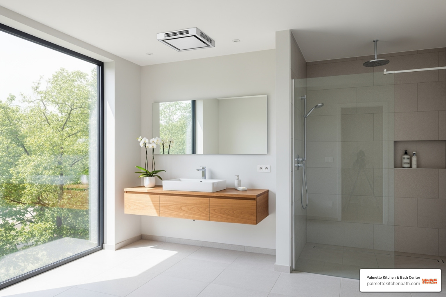 A well-ventilated bathroom with a modern exhaust fan and a large window allowing natural light and airflow - bathroom remodelling fort lauderdale