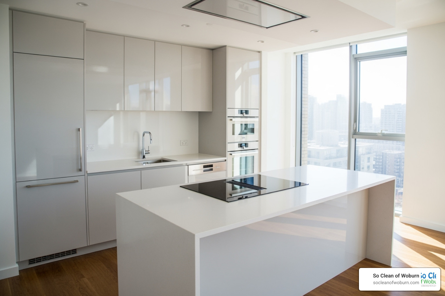 sparkling clean, empty apartment kitchen - move out cleaning prices