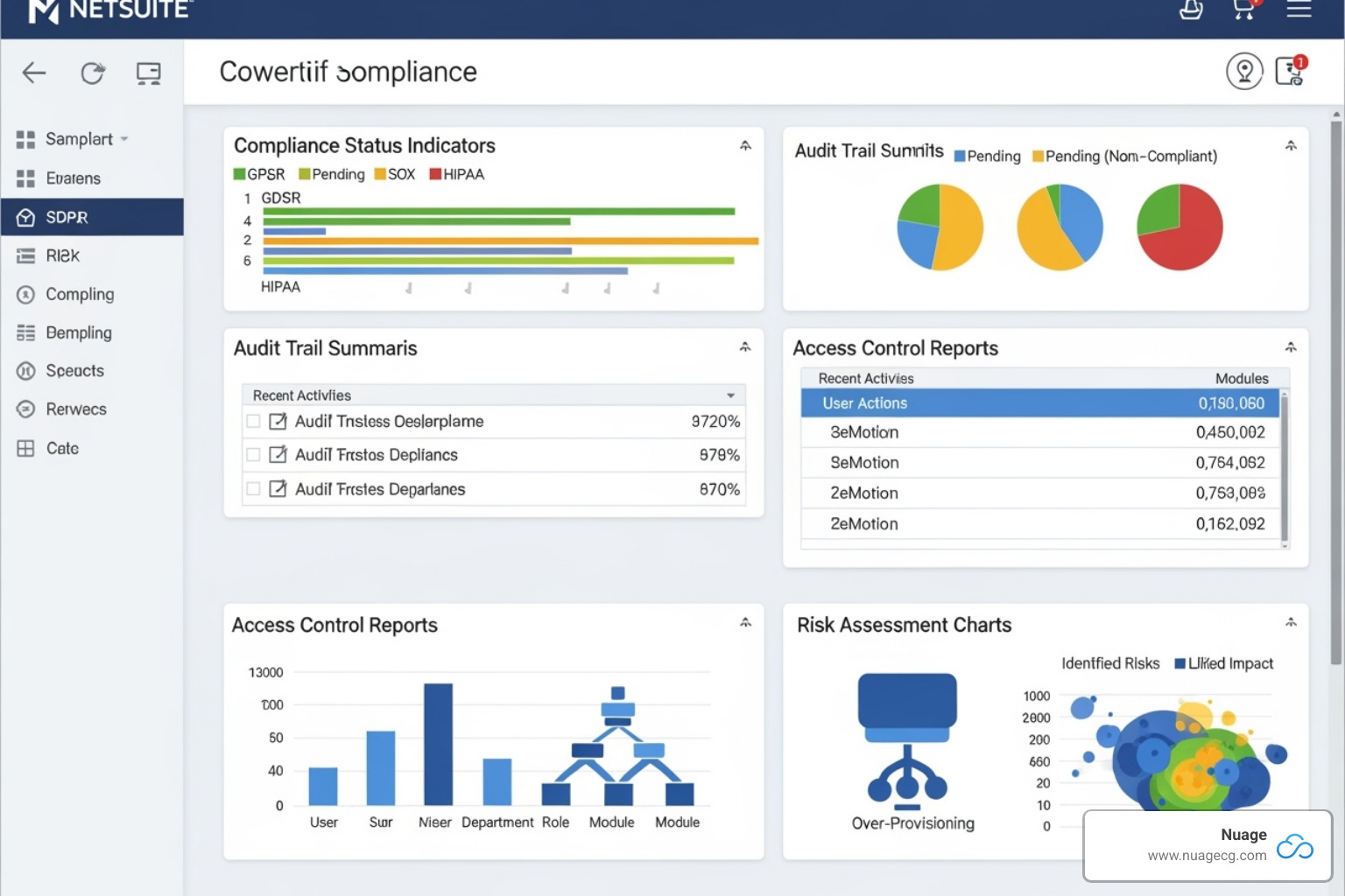 NetSuite dashboard with GRC elements highlighted, demonstrating integrated compliance features - NetSuite SOX compliance NetSuite dashboard with GRC elements highlighted, demonstrating integrated compliance features - NetSuite SOX compliance