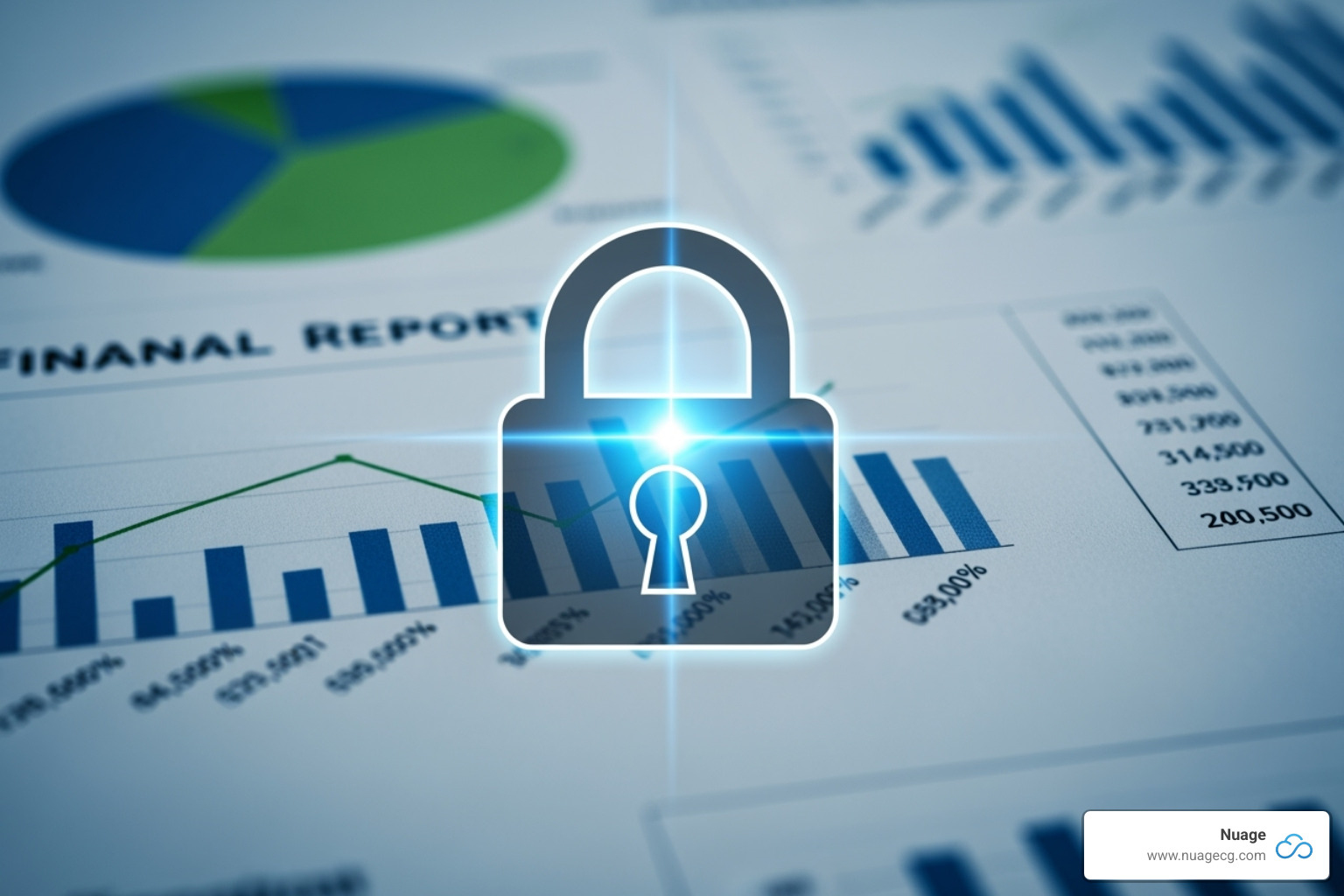 A secure digital lock superimposed on a financial report, symbolizing the importance of security and compliance in financial operations - NetSuite SOX compliance A secure digital lock superimposed on a financial report, symbolizing the importance of security and compliance in financial operations - NetSuite SOX compliance