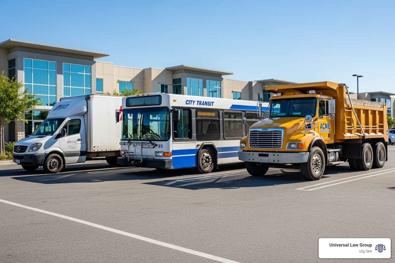 Various types of commercial vehicles including delivery van, bus, and construction truck - Commercial vehicle accident Texas Various types of commercial vehicles including delivery van, bus, and construction truck - Commercial vehicle accident Texas